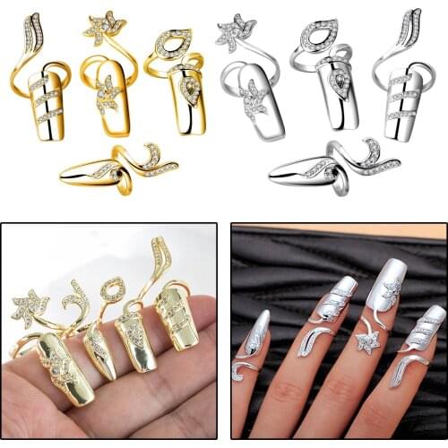 Rhinestone Fingertip Opening Ring Fashion Nail Cover Rings for Women Girls