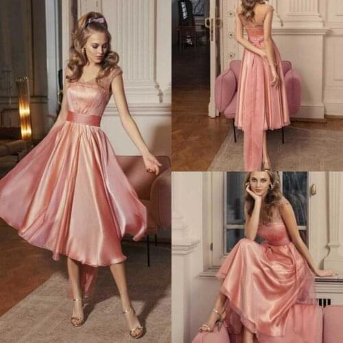 2020 Evening Dresses Scoop Neck Lace Appliques Special Occasion Gowns Custom Made Backless Tea-Length Party Prom Dress