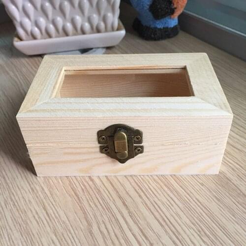 Unfinished Wooden Jewelry Tool Storage Box Glass Lid for Arts Crafts