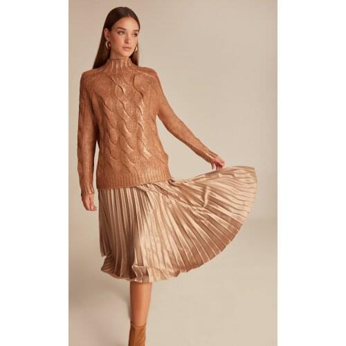 Joinus Printed Cable Knit Jumper With Turtle Neck Woman Brown pullover кофта женская свитер женский sexy women