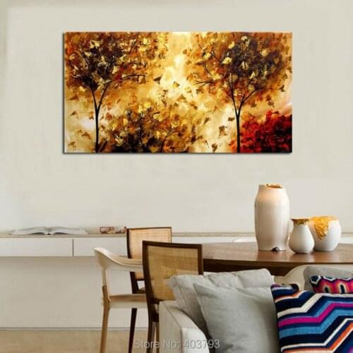 100% Hand painted luxury style landscape oil painting on canvas modern abstract gold red tree oil painting wall art home decor