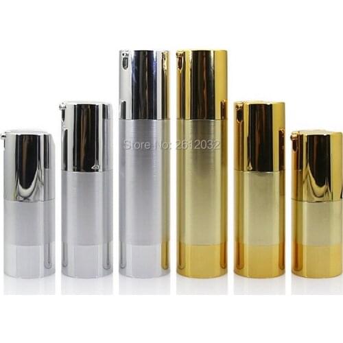 15ML 30ML 50ML Gold Silver Cosmetic Airless Bottle Portable Refillable Pump Dispenser Vacuum Bottles For Travel Lotion F20171524