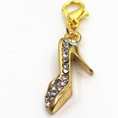 20pcs/lot Crystal High Heel Shoe Dangle Charms Lobster Clasp charms Hanging Charm DIY Jewelry Accessories Bracelet Necklace