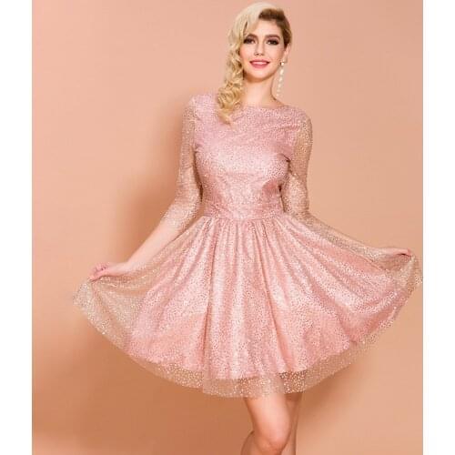 2020 Glitter Tulle Homecoming Dress A Line Bling Bling Backless Illusion 3/4 Sleeves Short Graduation Party Gown