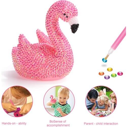 3D DIY Applique Daimond Pink Bird Kits Mosaic Diamond Art Cross Stitch Crafts for Home Decoration Birthday Chrismtas Gifts