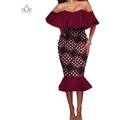 2017 African Off the Shoulder Dresses for Women Africa Dashiki for Women Slash Neck Dress Plus Size African Clothing BRW WY1866