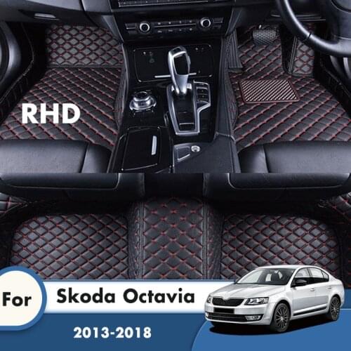RHD Car Floor Mats For Skoda Octavia MK3 5E 2018 2017 2016 2015 2014 2013 Carpets Leather Cover Custom Auto Interior Accessories