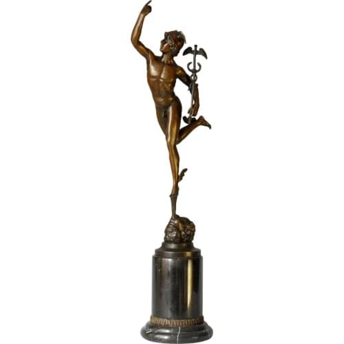 Bronze Mercury Statue Roman God of Commerce Sculpture Collectible Figurine Arts Office Table Decor Ornament Large