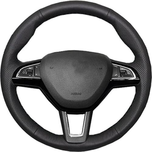 Car Steering Wheel Cover For Skoda Octavia Fabia Rapid Spaceback Superb (3-Spoke) Customize Steering Wrap Microfiber Leather