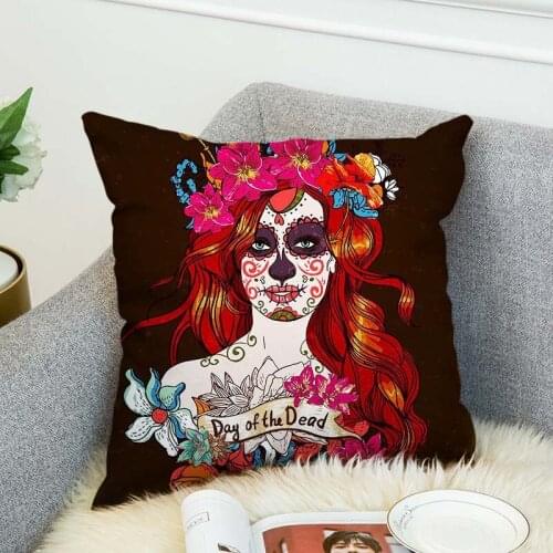 Double Printed Sugar Skull Cushion Cover Pillow Cover Decorative Pillows Nordic Home Decorative Sofa Throw Pillows 45x45cm