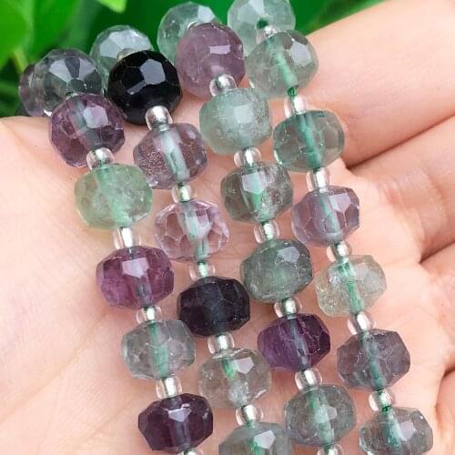 Faceted Colorful Fluorite Quartz Stone Beads Column Shape Natural Loose Beads for Jewelry Making DIY Bracelet Accessories 7.5