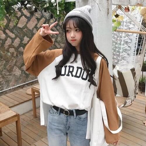 Harajuku Casual Loose T Shirt Girls Autumn Long Sleeve Letter Print O-Neck T-Shirt Tee Students Oversize Hip Hop Streetwear