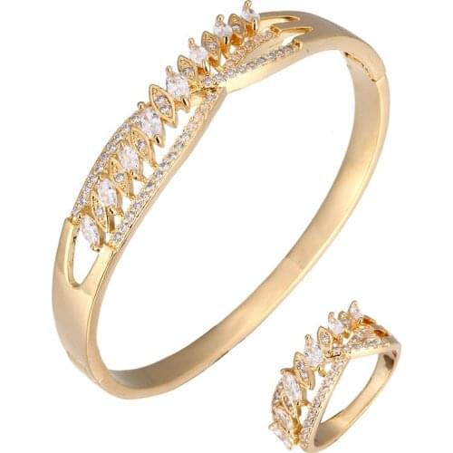 HIBRIDE New Luxury Cubic Zirconia Bangle for Women Arm Cuff Bangles with Rings Jewelry Bracelets for Women Good Quality N-1721