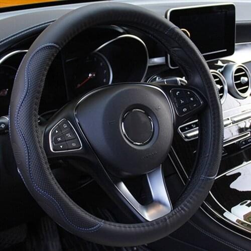 Pu Leather Steering Wheel Cover 38 Cm/15 Inches In Diameter, Non-slip Durable Embossed Steering Wheel Cover, Ventilation Holes