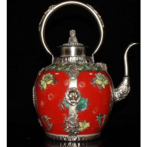 China White copper inlay ceramics flagon crafts statue