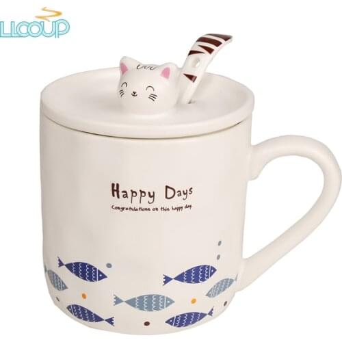 Cat Coffee Mug 330ml Cute 3d Kitten Shape Lid Ceramic of Bone China Cup for Cat Lover Unique Milk Tea Cup Funny Gift with Spoon