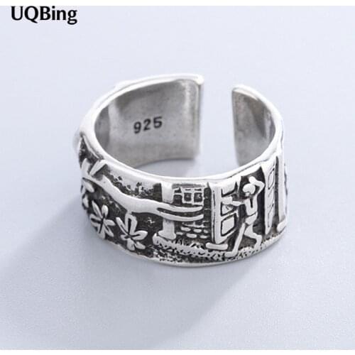 Top Quality Thai Silver Flower Pattern Rings Gifts Women 2021 Trendy Jewelry