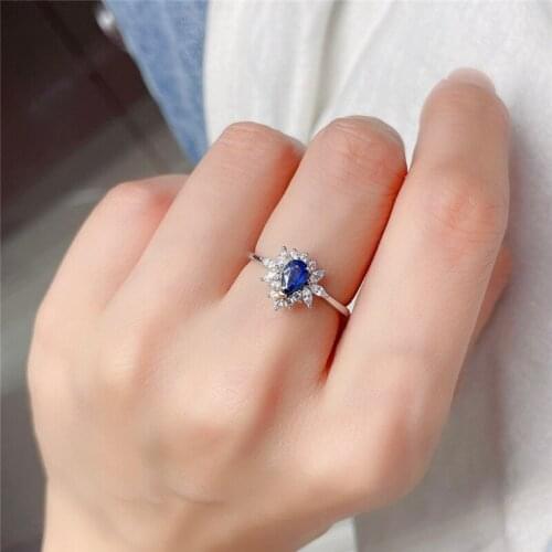 WEAINY Natural Water Drop Sapphire Ring 925 Silver Woman Jewelry Blue Gem Birthstone Exquisite Engagement Gift With Certificate