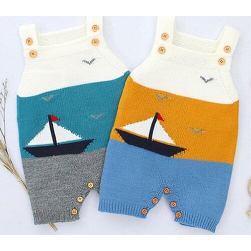 2020 Baby Boys Girls Cartoon Boat Knitting Rompers Autumn Infant Baby Romper Baby Boy Girl Braces Romper Clothes