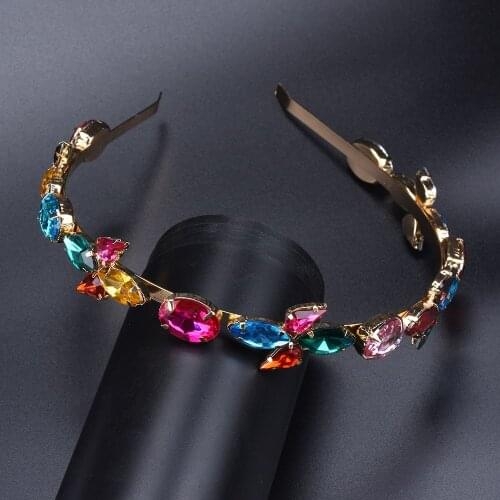 Korean Luxury Flower Rhinestone Headband Colored Irregular Full Crystal Hair Hoop Ornament Trendy Bridal Head Accessories
