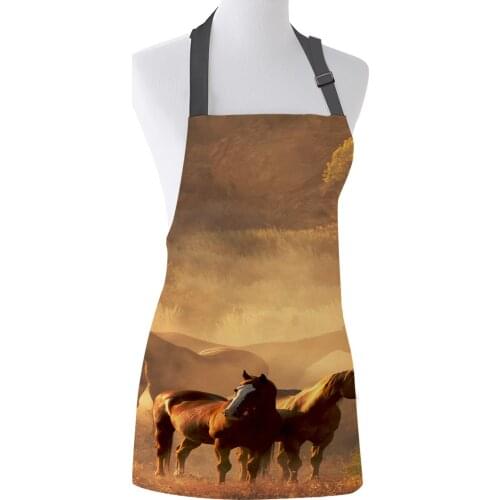 Kitchen Apron Wild Horse Animal Adjustable BBQ Bib Canvas Aprons For Women Cooking Baking Restaurant Kids Apron Pinafore