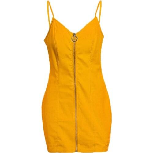 Summer women fashion slim full body zipper open sleeveless sexy dres female trendy color cotton blended sleeveless casual dress