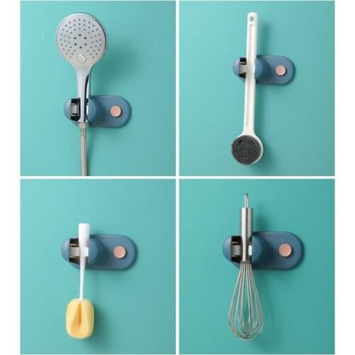 Multi-Use Wall Mounted Mop Broom Holder, Hole-free Bathroom Wall Hanging Mop Clip with Practical Dot Hook Design
