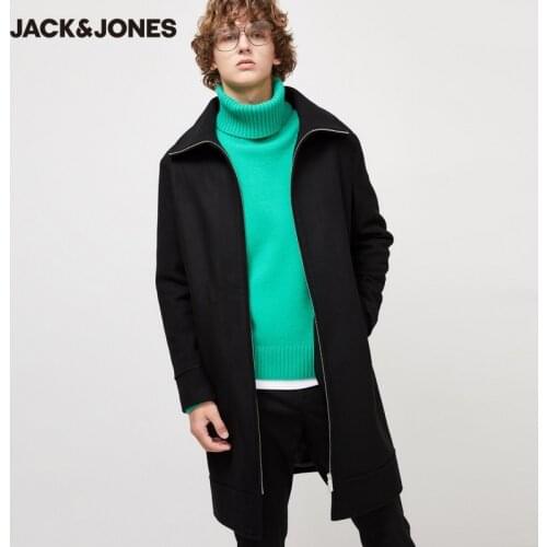 JackJones Mens Mid-length Business Casual Turn-down Collar Woolen Overcoat | 219427524