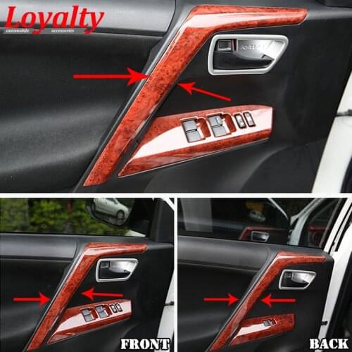 Loyalty Car Brightly Surface Peach Wood Front+Rear Door Inside Handle Bowl Armrest Strip Cover for Toyota RAV4 RAV 4 2013-2016