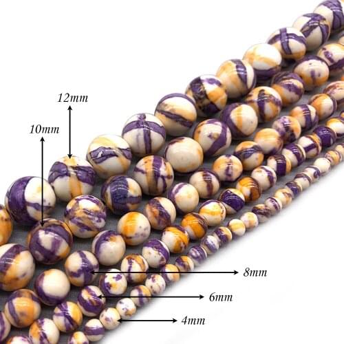 Natural StoneWhite Yellow Purple Dots Rainbow Stone Round Loose BeadsFitMulti-purpose Jewelry 4 6 8 10 12 MMPick Size J248