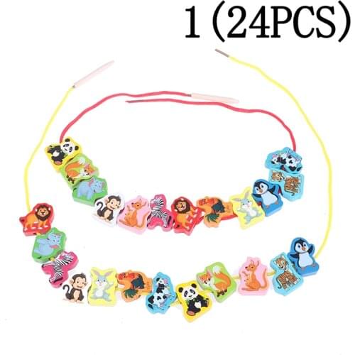 New Wooden toys Baby DIY Toy Cartoon Fruit Animal Stringing Threading Wooden beads toy Educational for Children