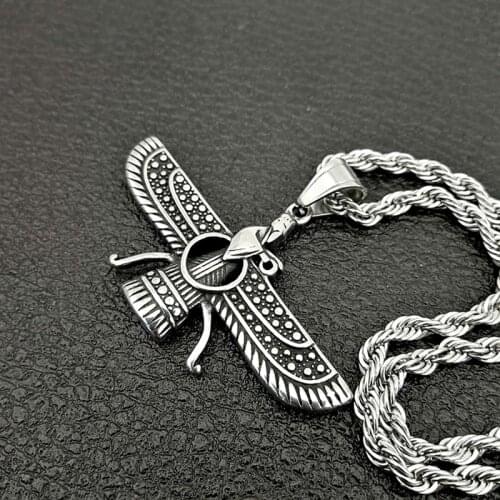 Punk Stainless Steel Iran Faravahar Ahura Mazda Pendants Necklaces for Men Zoroastrian Jewelry