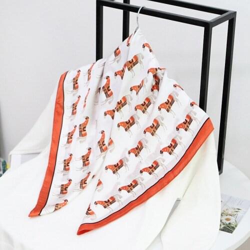 2020 70x70 Horse Print Multipurpose women Silk twill scarf Satin square tie Hairband ladies foulard femme towel bufanda shawl
