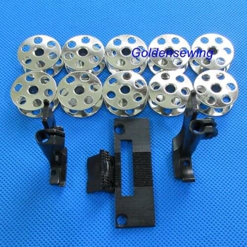 Fit Juki LU-563 Left & Right Zipper Foot Needl Plate,Feeder 10 Large Bobbin