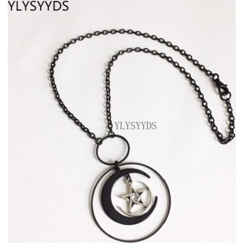 Gothic Moon Witch Necklace Moon Dangle Witch Creativity Punk Pendant Charm Statement Jewelry Gift Women Classical Halloween