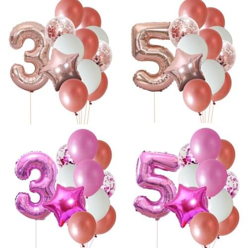 14pcs/lot Rose Gold Pink 0-9 Number Foil Balloon Baby Shower Wedding Decoration Balls Adult Birthday Party Event Decor Supplies
