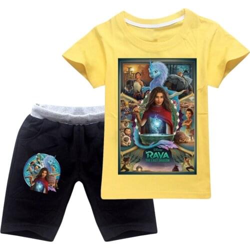 Raya and The Last Dragon Sportswear Summer Hot Sale Boy Girl Children Funny Anime Cartoon T-Shirt Top + Shorts Fashion 2pcs Suit