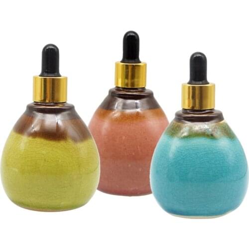 3pcs 50ml Essential Oil Glass Dispenser Bottle Empty Ceramic Dropper Bottle