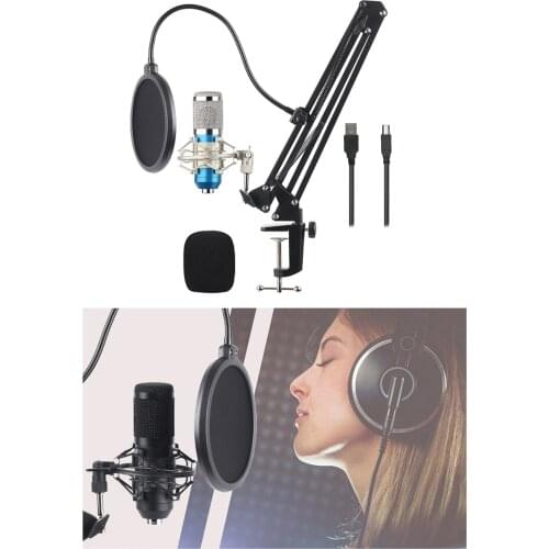 Studio Condenser USB Computer Microphone Kit With Adjustable Scissor Arm Stand Shock Mount