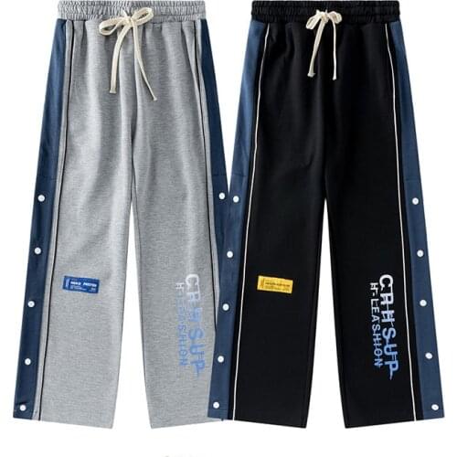 High Street Hip Hop Trousers Side Breasted Casual Drawstring Sweatpants for Boys Loose and Comfortable Straight Sports Pants Men
