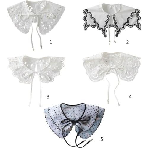 Null Royal Style Vintage Embroidery Doll Fake Collar Shawl Hollow Out Lace Wavy Half Shirt Blouse Necklace Decorative Shoulder