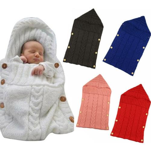 Newborn Infant Knitted Crochet Hooded Sleeping Bags Toddler Baby Boys Girls Button Blanket Knit Warm Swaddle Wrap Sleeping Bag