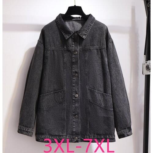 New spring autumn plus size jeans wear jacket for women large long sleeve loose casual cotton denim coat black 4XL 5XL 6XL 7XL