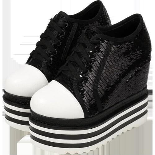 Black Fashion Platform High Heeled Wedge Ankle Boots Autumn And Winter Womens Booties Shoes