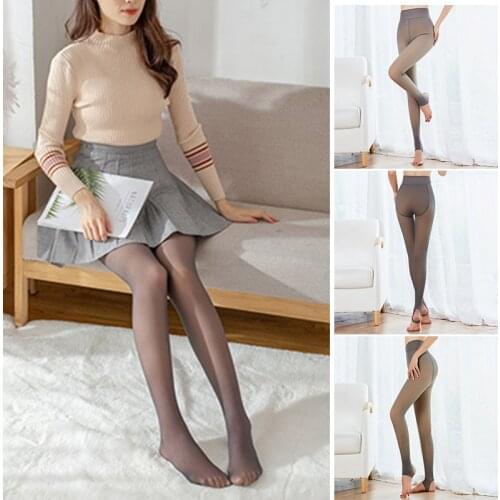 Womens Warm Fleece Pantyhose Fashion Legs Fake Translucent Slim Trouser Comfortable And Stretchy Winter Outwear For Ladies