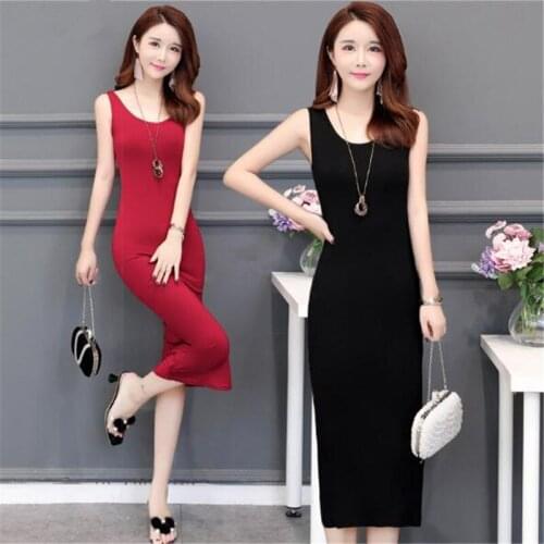 Hot Summer Sleeveless Vest Dress Women Plus Size 5XL Casual Dress O-neck High Elasticity Comfortable Inner Cloth Dress Womens