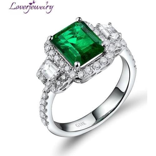 LOVERJEWELRY Emerald Engagement Rings Solid 18K White Gold Natural Diamond Genuine Gemstone Fine Jewelry For Women Birthday Gift