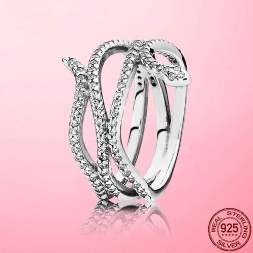 Animal Rings 925 Sterling Silver Rings Serpentine Snake Cross Rings for Women CZ Wedding Engagement Gift Fine Jewelry New Summer