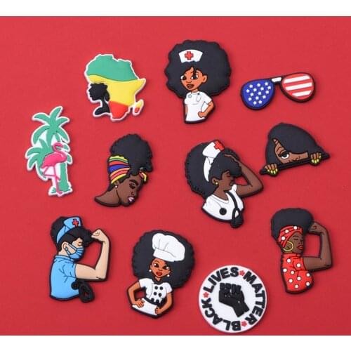 1PCS Black Lives Matter Shoe Charms Soft PVC Croc JIBZ Black Girl Magic Shoes Accessories Decoration Clog Nurses Botton