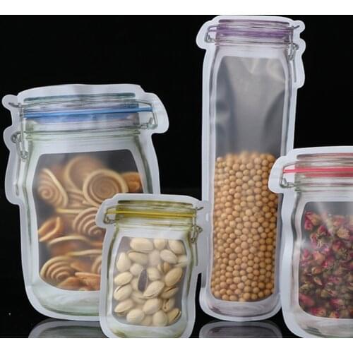 10Pcs Reusable Mason Jar Bottles Bags Nuts Candy Cookies Seal Fresh Food Storage Bag Snacks Zipper Sealed Kitchen Organizer